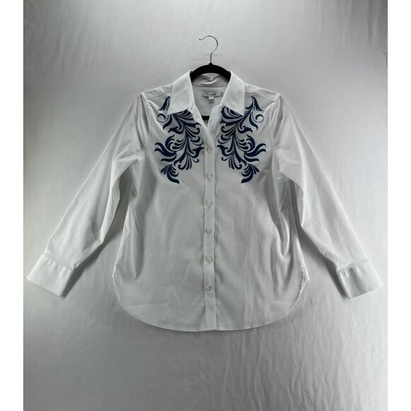 Chicos No Iron Wildflower Embroidered Shirt Womens 0 Long Sleeve Button Up White - Picture 4 of 15